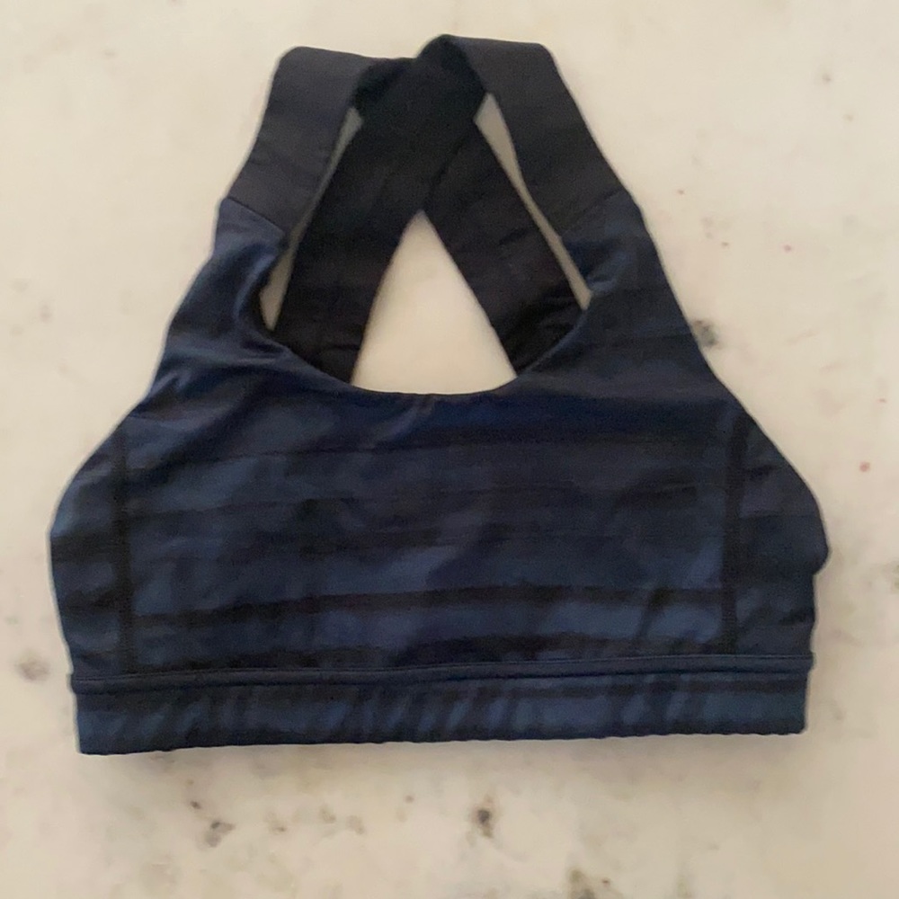 Navy and black striped lululemon sports bra
